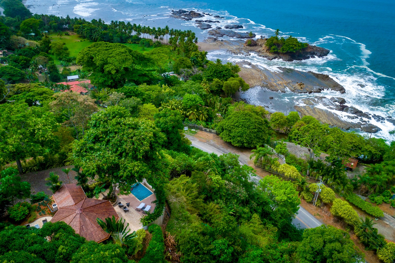 Aerial view of the full VIVARA estate above the Pacific coastline
